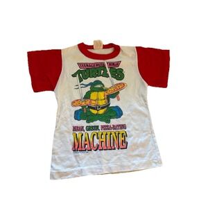 Teenage Mutant NINJA TURTLES Vintage KIDS T SHIRT PIZZA EATING MACHINE USA